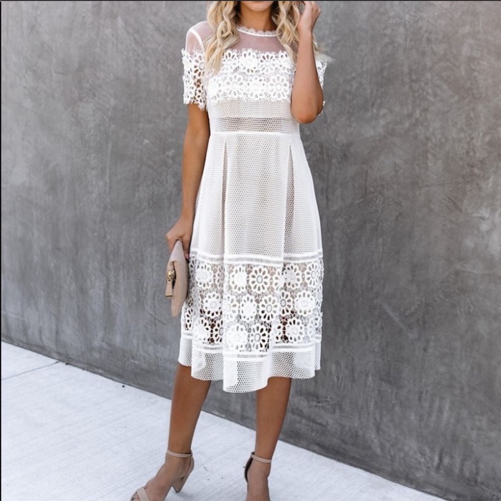 Vici White Appliqué Wedding Midi Dress